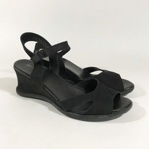 Black Arche Velcro Strap Wedge Heels